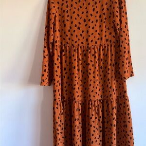 ASOS Long Sleeve Dress in Orange with Black Spots